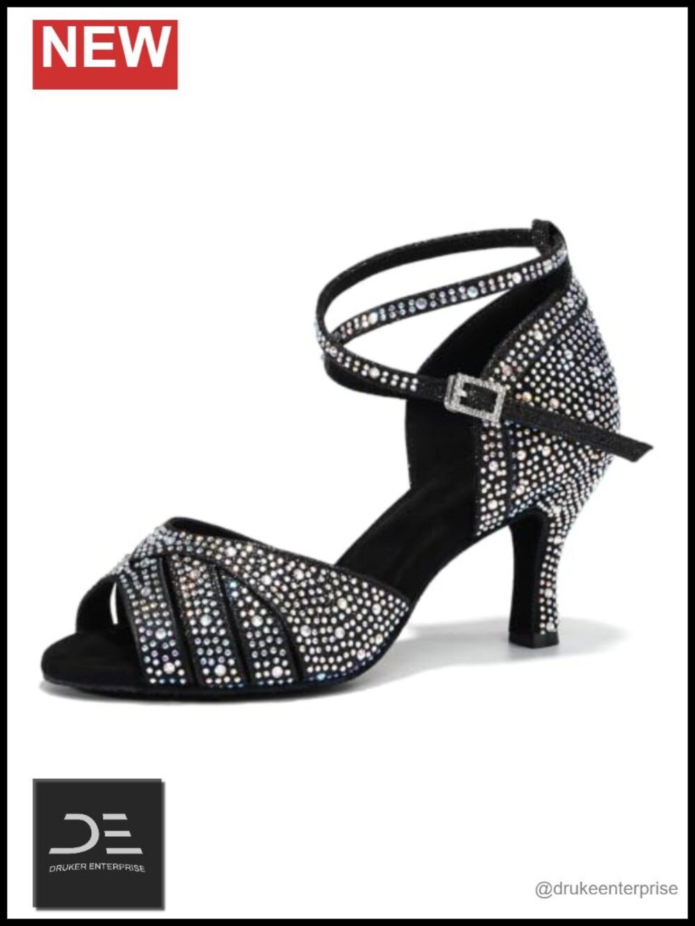 Women Rhinestone Latin Dance Shoes Ankle Strap Salsa Ballroom Heels